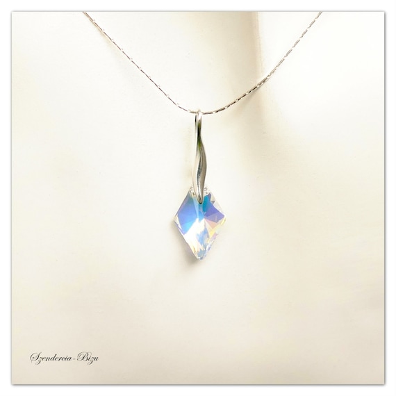 Silber Anhänger Swarovski Rhombus Aurore Boreale Halskette Rhomb Schmuck Sterlingsilber Anhänger multicolor Schmuck geometrischer Anhänger
