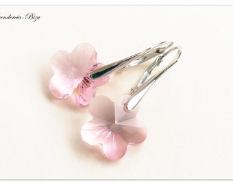Silver earrings Swarovski Flower Light Rose jewelry Sterlingsilver earrings pink jewelry Crystal earrings bridal jewelry bridesmaid gift