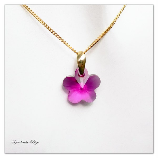 Pendentif plaqué or Swarovski Fleur Collier Fleur Fuchsia Bijoux Pendentif en or Rose Bijoux Pendentif rose Collier de mariée Cadeau