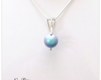 Silver pendant, Swarovski Pearl, Pearl 10mm Iridescent Light Blue, Light blue pendant, Pearl pendant, Blue pearls, Blue pendant,