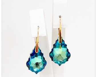 Gold-plated earrings Swarovski Baroque earrings Bermuda Blue earrings Gold earrings Turquoise earrings multicolor earrings gift for her