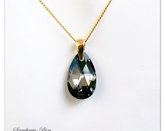 Gold plated Pendant Swarovski Pear Silver Night necklace Black crystal pendant Gold necklace multicolor pendant drop jewelry gift for her