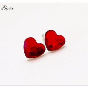 Silver ear studs Crystal stud earrings red ear studs Swarovski studs heart stud earrings Swarovski Heart Light Siam Aurore Boreale studs