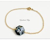 Gold plated bracelet, Swarovski Elements, Octagon 14mm, Crystal Silver Night, Gold plated bracelet, Octagon bracelet, Crystal bracelet
