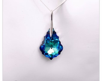Silver pendant Swarovski Baroque necklace Baroque Bermuda Blue pendant multicolor necklace Turquoise pendant Bridal necklace Bridesmaid gift