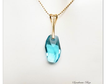 Vergoldeter Anhänger Swarovski Meteor Light Turquoise Halskette Gold Schmuck Türkiser Anhänger Kristall Halskette Braut Schmuck Geschenk