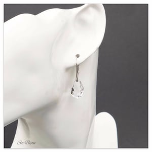 Silver earrings Swarovski Helix Crystal jewelry White earrings Drop jewelry Teardrop earings bridal jewelry bridesmaids gift for her image 2