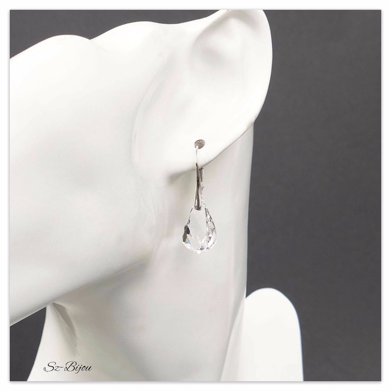 Silver earrings Swarovski Helix Crystal jewelry White earrings Drop jewelry Teardrop earings bridal jewelry bridesmaids gift for her zdjęcie 2