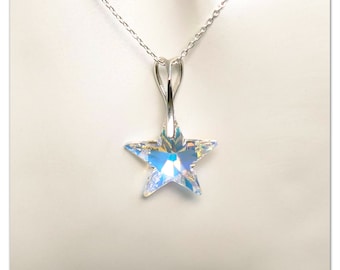 Silver pendant Swarovski Star necklace Aurore Boreale pendant Sterlingsilver necklace Star pendant multicolor necklace Christmas gift