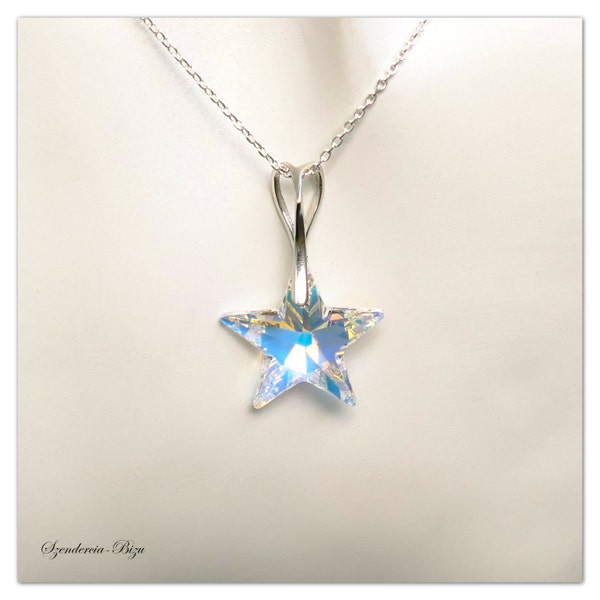 Silver pendant Swarovski Star necklace Aurore Boreale pendant Sterlingsilver necklace Star pendant multicolor necklace Christmas gift