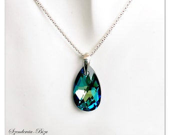 Silver pendant Swarovski Pear necklace Pear-shaped Bermuda Blue jewelry Turquoise pendant Drop necklace Sterlingsilver pendant multicolor