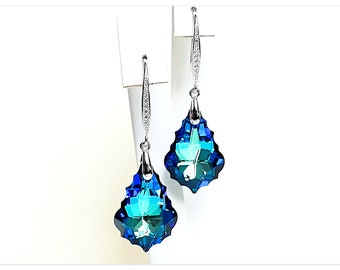 CZ Silver earrings Swarovski Baroque jewelry Bermuda Blue earrings multicolor jewelry Turquoise earrings Bridal jewelry bridesmaid gift