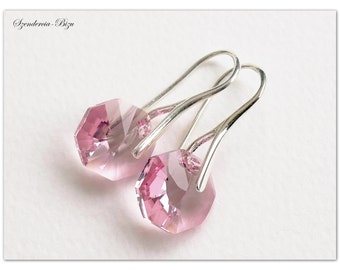 Silver Octagon Light Rose earrings pink crystal earrings geometric drop earrings bridal jewelry bridesmaid gift for her