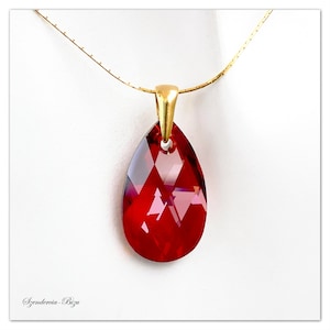 Gold-plated Silver pendant Swarovski Pear-shaped Red Magma jewelry Gold-plated necklace Red Magma pendant Red jewelry bridal necklace