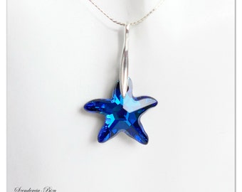 Silver pendant Swarovski Starfish Heliotrope necklace Sterlingsilver jewelry cobalt blue pendant purple necklace Bridal jewelry gift for her