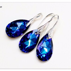 Silver Jewelry Swarovski Pear Heliotrope jewellery Dark blue jewelry Violet jewellery drop jewelry Purple jewellery bridesmaid gift for her