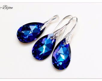Silver Jewelry Swarovski Pear Heliotrope jewellery Dark blue jewelry Violet jewellery drop jewelry Purple jewellery bridesmaid gift for her