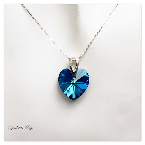 Silber Anhänger Swarovski Herz Schmuck Heart Bermuda Blue Anhänger Türkiser Schmuck grüner Anhänger Sterlingsilber Schmuck Geschenk