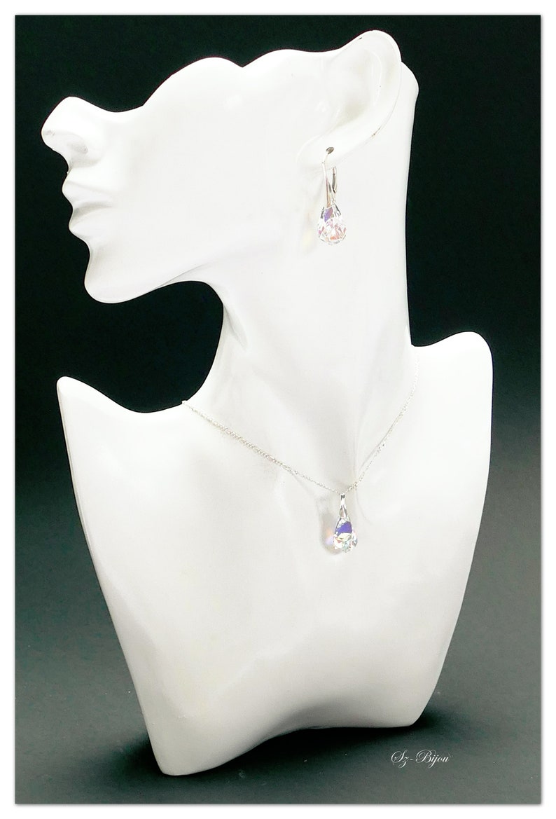 Silver earrings Swarovski Helix jewelry Aurore Boreale earrings Crystal jewelry Drop earrings Teardrop jewelry multicolor earrings gift image 6