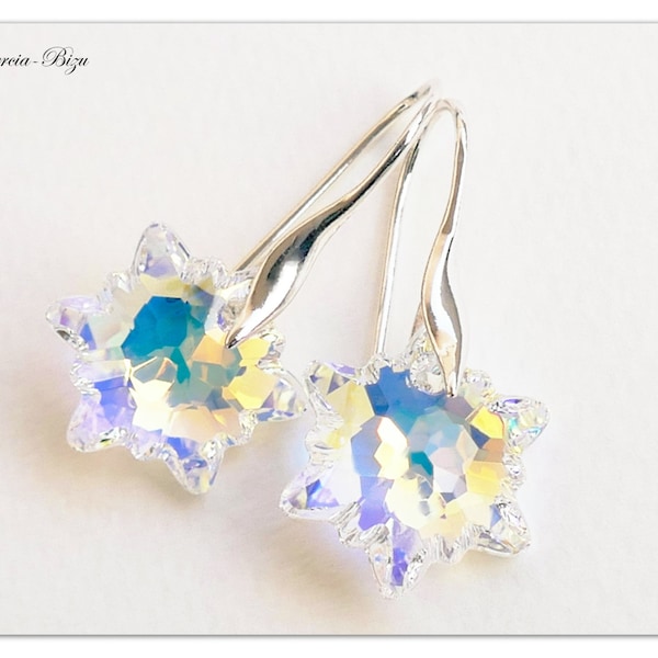 Silver earrings Swarovski Edelweiss jewelry Edelweiss Aurore Boreale earrings multicolor jewelry Sterlingsilver earrings Snowflake jewelry