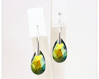 Silver earrings Swarovski Pear-Shaped Sahara jewelry Green earrings drop jewelry Multicolor earrings Bridal jewelry Bridesmaid gift for her