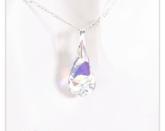 Silver pendant Swarovski Helix necklace Aurore Boreale pendant Drop necklace Teardrop pendant Multicolor necklace bridesmaid gift for her