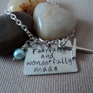 Psalms 139:14, fearfully and wonderfully made, scripture necklace, bible verse, christian jewelry, religious jewelry, handstamped jewelry