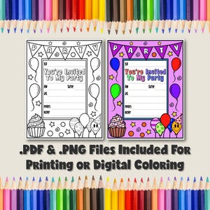 Printable Kids Birthday Party Invitation Coloring Page Digital Download ...