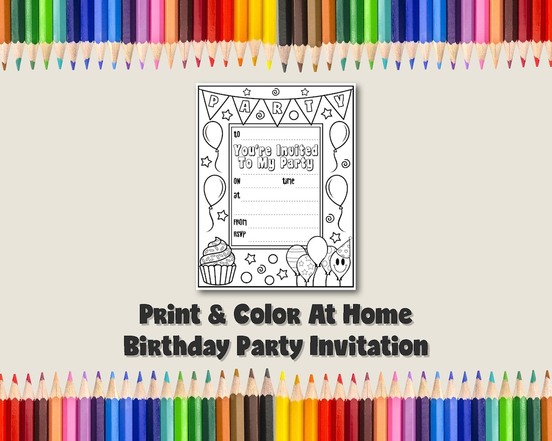 Printable Kids Birthday Party Invitation Coloring Page Digital Download ...