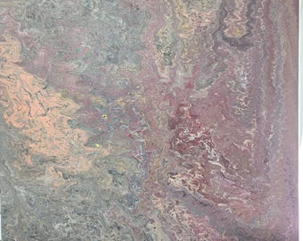 Original Abstract Pour Painting, 16 x 20, purples, oranges, greys