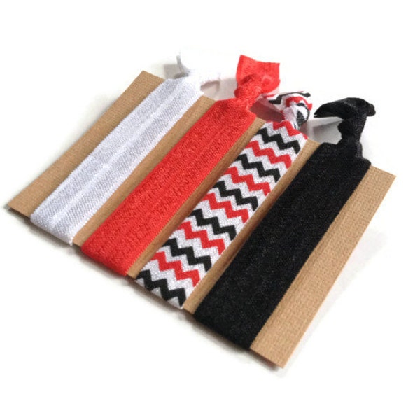 Elastic Hair Ties Red White and Black Chevron Yoga Hair Bands