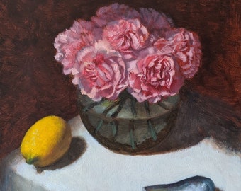 Anjers, citroen, schelp - Origineel olieverfschilderij van Katharina Gifford, 9 x 12 inch
