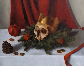 Kerstkroon - Origineel olieverfschilderijstilleven van Katharina Gifford
