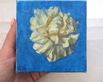 Witte anjerstudie: origineel olieverfschilderij van Katharina Gifford, 4 x 4 inch
