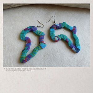 Boucles d'oreilles Afrique en Tissus Madras turquoise et violet