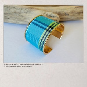 Cuff Bangle Bracelet in traditional turquoise Madras fabric from the Antilles