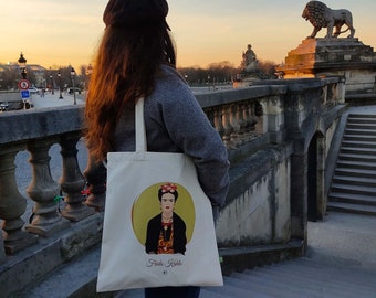 Illustrated Totebag "Frida Kahlo" by La Touch'Turkoiz - 100% Cotton Made in France
