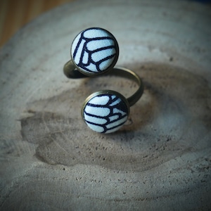 Bague Double ajustable en Tissus Traditionnel Japonais noir & blanc