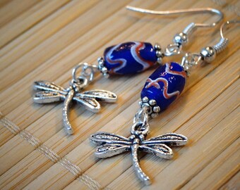 Earrings with Dragonflies & Glass bead Indonesia