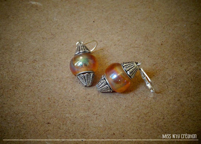 Boucles d'oreilles ethniques & Perles de verre Lampwork oranges image 1