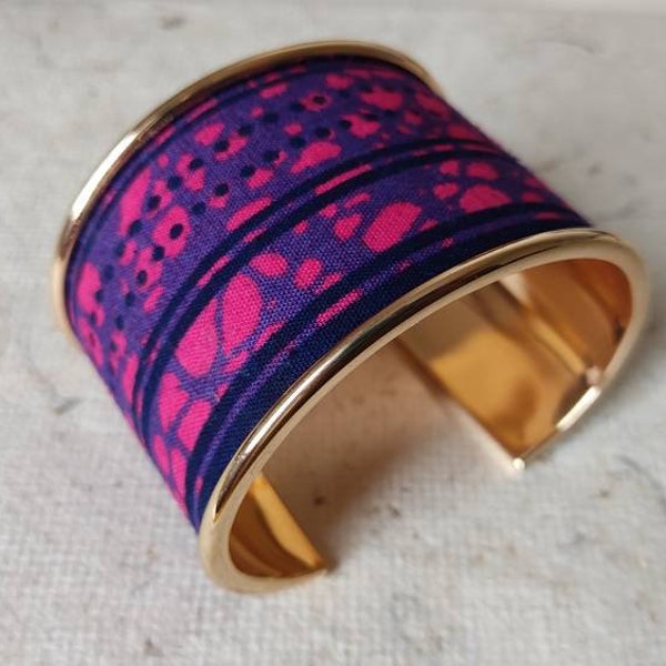 Bracelet Jonc Manchette en tissus africain wax ethnique fuchsia