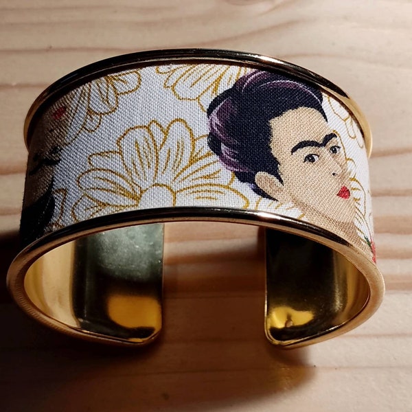 Bracelet Jonc Manchette en tissus Frida Kahlo