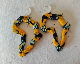 Africa earrings in yellow African WAX fabrics with ethnic motifs