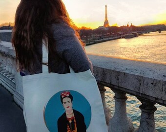 Totebag Illustrated Cabas "Frida Kahlo" by La Touch'Turkoiz - 100% Cotton Made in France