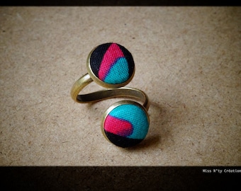 Double adjustable ring African fabrics wax turquoise & fuchsia