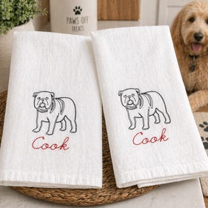 Personalized Embroidered Bulldog Flour Sack Dish Towel Monogrammed Kitchen Dog Gift Custom Pet Flour Sack Tea Towel Hostess Gift Bulldog Gift