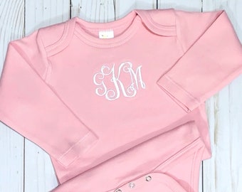 Baby Girl Personalized Outfit; Pink Bodysuit; Muslin Burp Cloth; Embroidered Monogrammed Baby Going Home Gift Set; Baby Girl Shower Gift