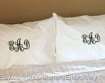Monogrammed Pillowcase Set, Custom Personalized Monogram Bed Bedding Bridal Wedding Shower Pillow Bedroom Bride Groom Gift Bedding Sheets