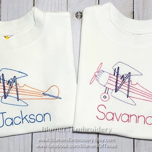 Sibling Matching Airplane Personalized Bodysuit T Shirt Burp Cloth Girls Boys Sketch Embroidered Vintage Monogrammed Air Plane Pilot Biplane
