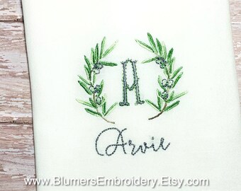 Personalized Olive Branch Kitchen Dish Towel Cloth; Monogrammed Initial Custom Embroidered Flour Sack / Waffle Weave Towel Hostess Herb Gift